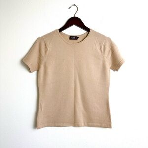Pure collection tan 100% cashmere crewneck short sleeve sweater top 14